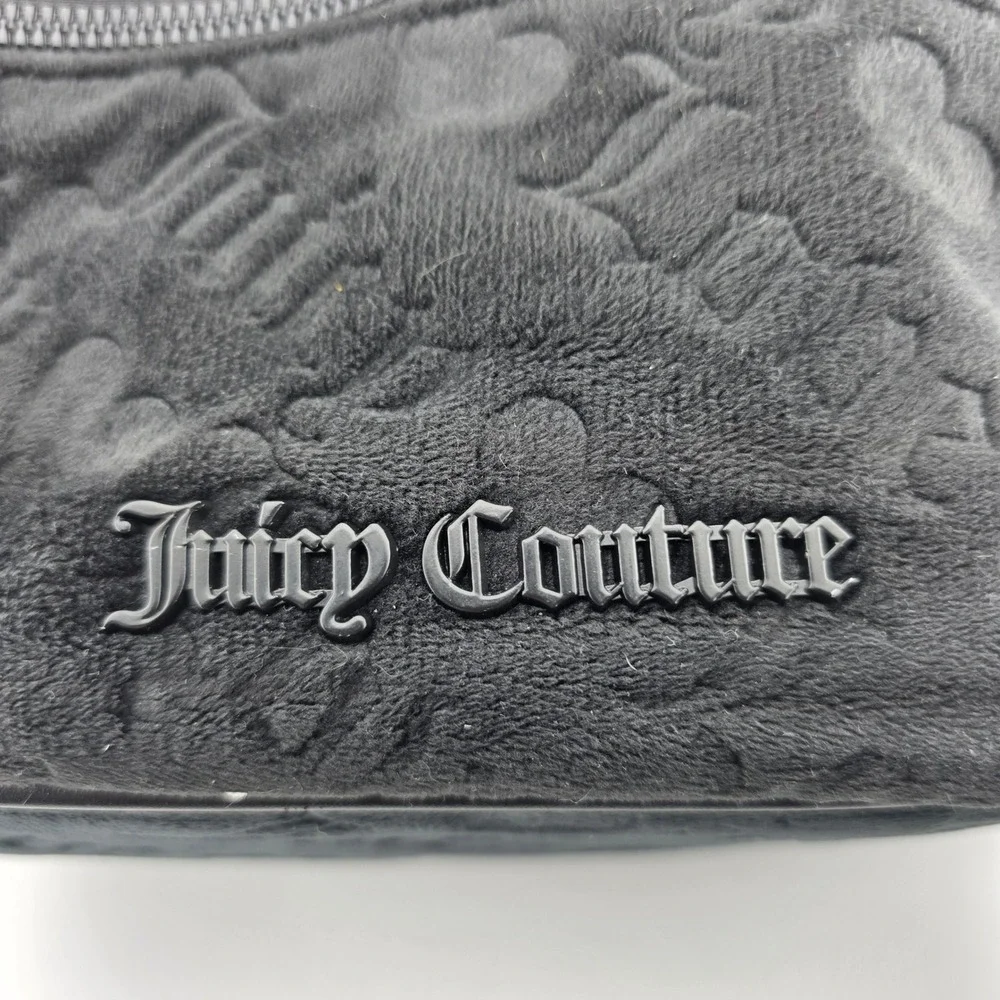 Juicy Couture Black Velour Cosmetic Makeup Bag Zipper Top Handle‎ AS IS